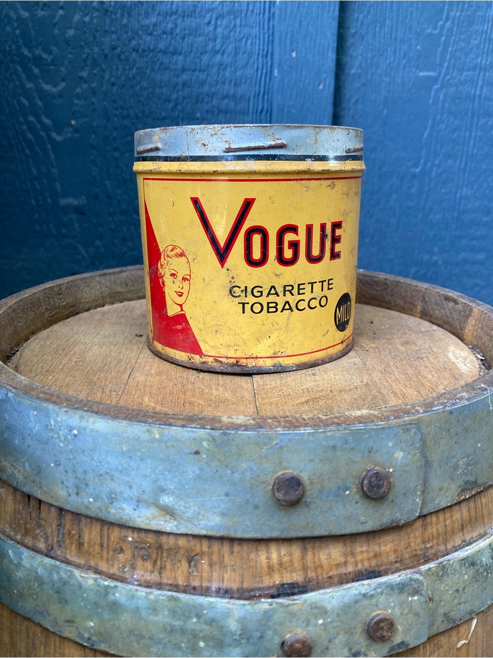 Vogue Yellow and Red Tobacco Tin Decorative Accent